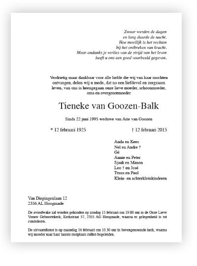 Layout type 05 rouwkaart tekst voorbeeld "rustplaats kerk"