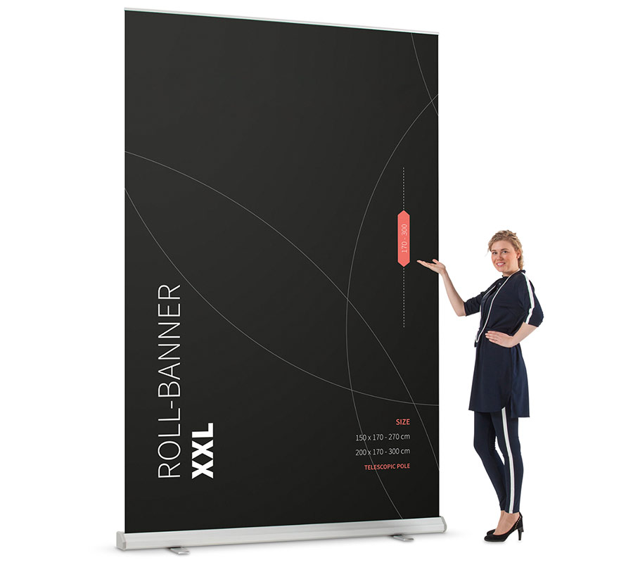De grootste rollup banner XL als praktische mobiele beurswand