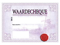 Paarse cheque op groot formaat 100 x 75 cm