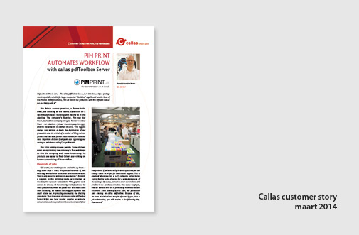 PIM Print in testimonial artikel van Callas software, jaar 2014, artikel over toepassing van Callas PDF toolbox server