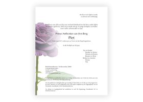 Bloemen rouwkaart 0203 Paarse Roos